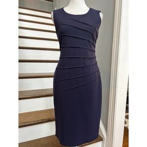 Calvin Klein Navy Sheath Melodie Midi Sleeveless Dress. Size 2.